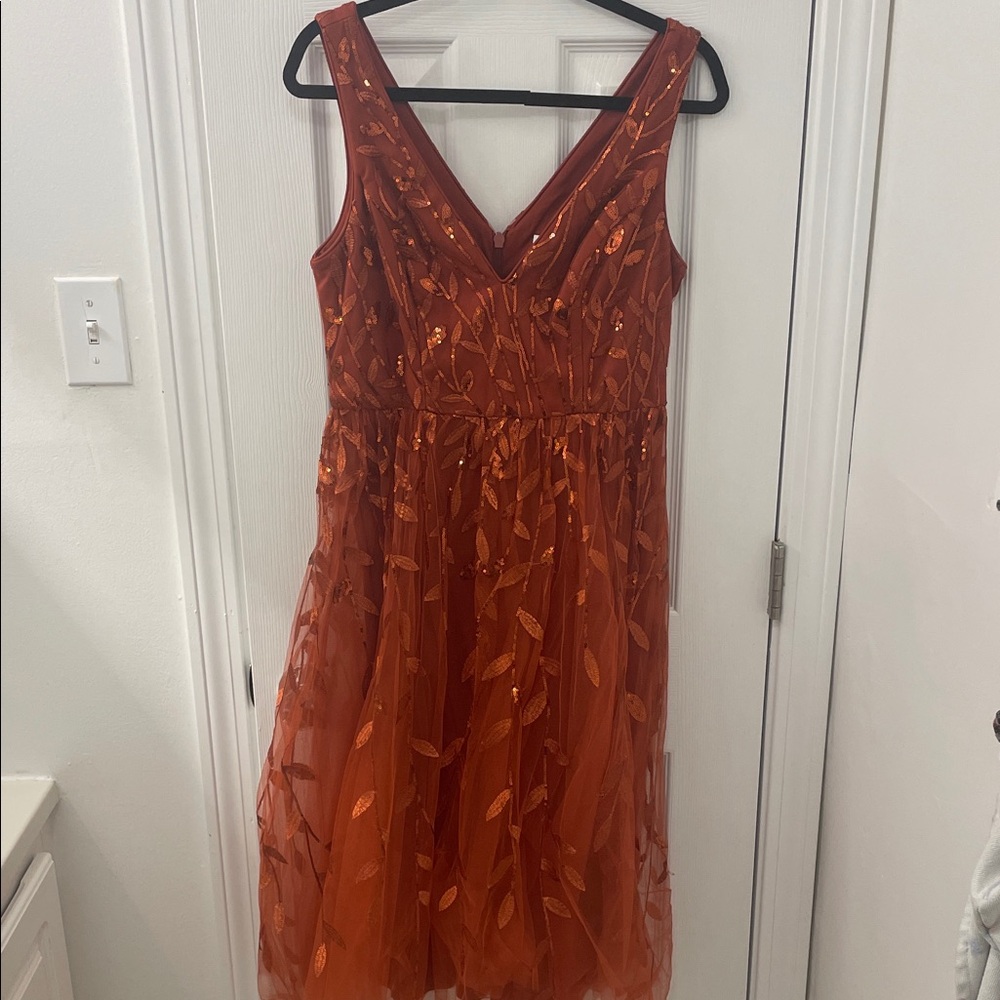 Ever Pretty Vibrant Burnt Orange Sequin Dress